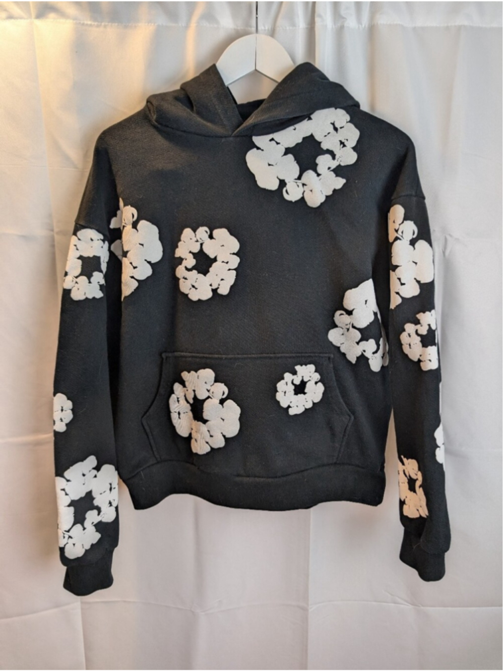 Denim Tears Cotton Wreath Hoodie Black White Puff Print Size L VGUCHeavyweight